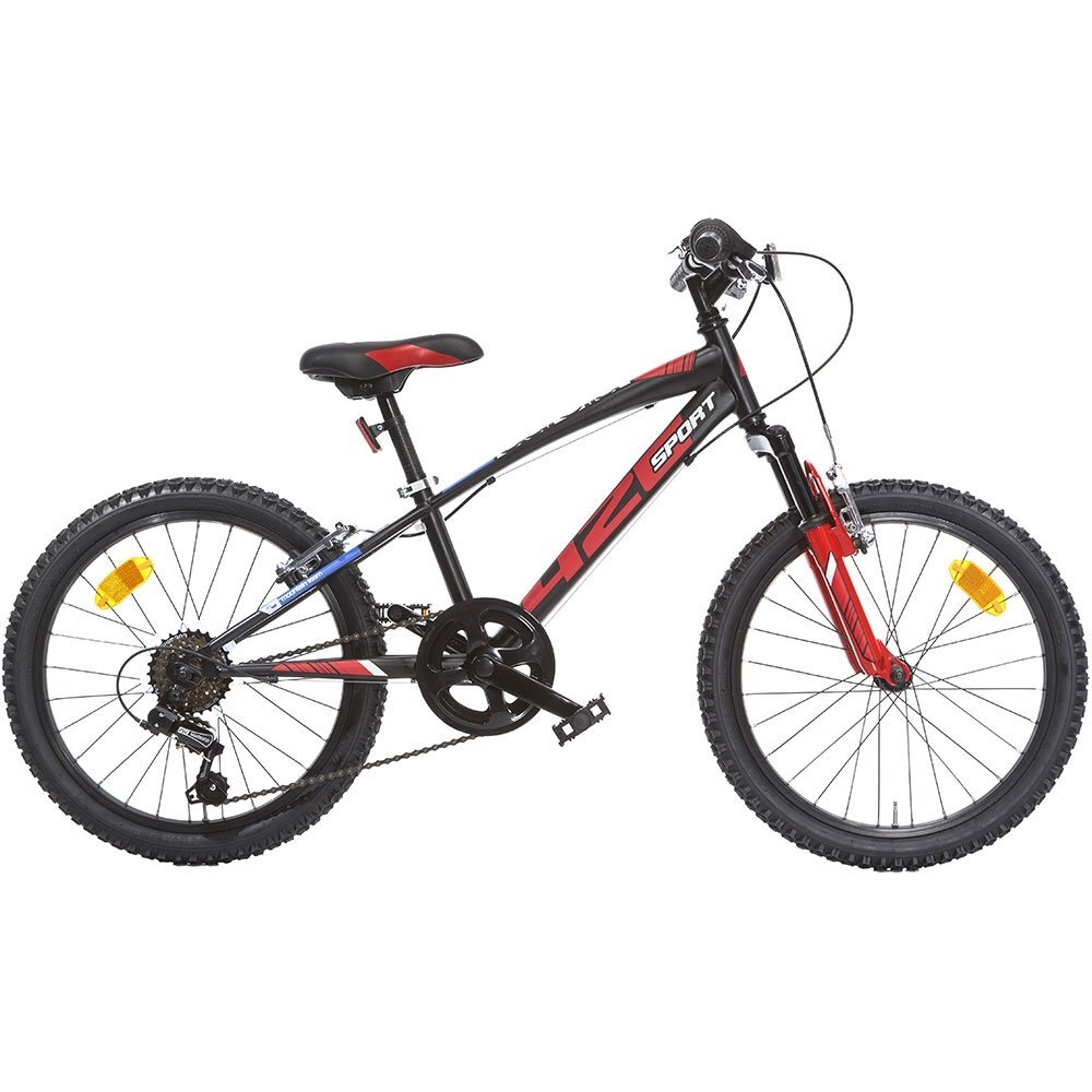 DINO BIKES Bicicleta copii MTB baieti sport negru 20 inch cu 6 viteze si suspensie varsta 7-11 ani inaltimea 120-145 cm frana de mana pe roata fataspate cric roti prevazute cu reflectoare