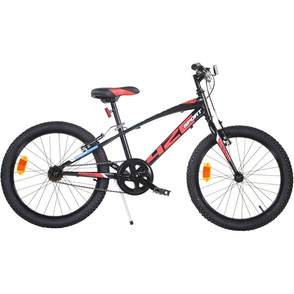 DINO BIKES Bicicleta copii MTB baieti sport negru 20 inch varsta 7-11 ani inaltimea 120-145 cm anvelope gonflabile frana de mana pe roata fataspate claxon pe ghidon cric
