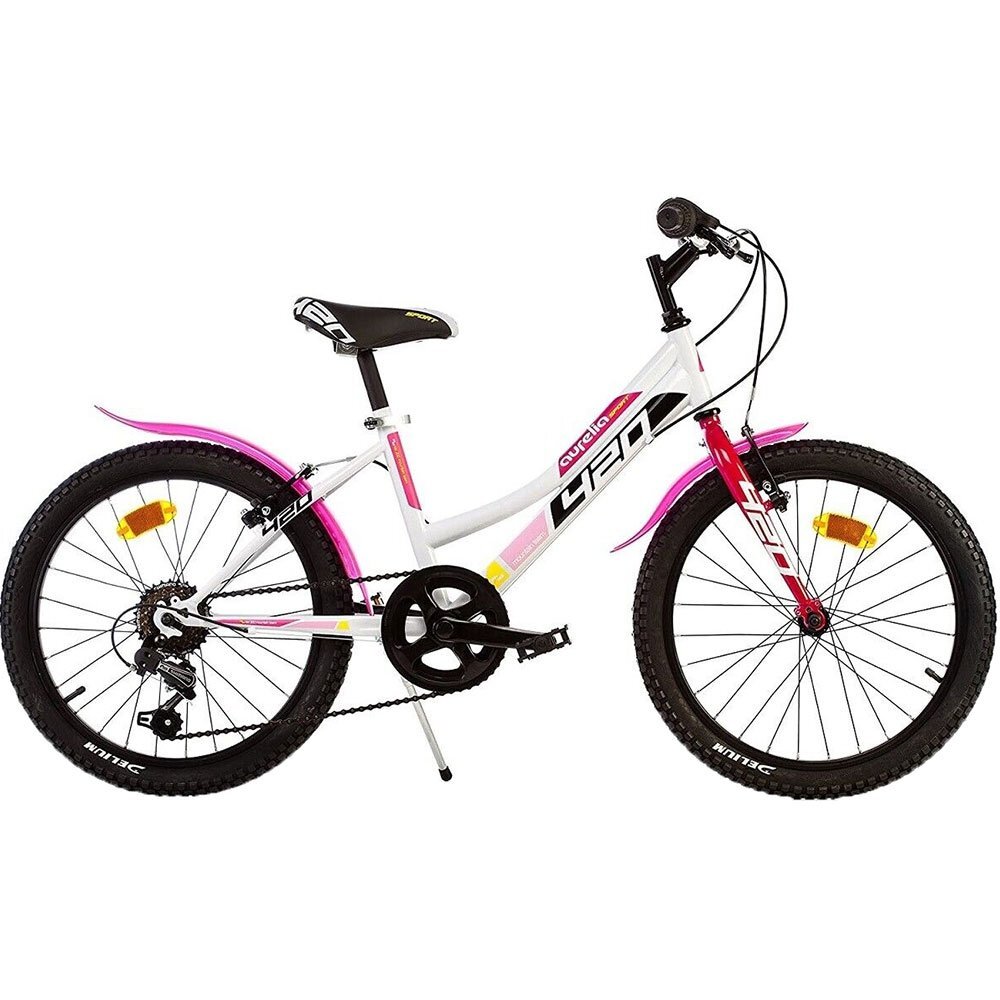 DINO BIKES Bicicleta copii MTB fete sport alb 20 inch cu 6 viteze varsta 7-11 ani inaltimea 120-145 cm anvelope gonflabile frana de mana pe roata fataspate cric roti prevazute cu reflectoare
