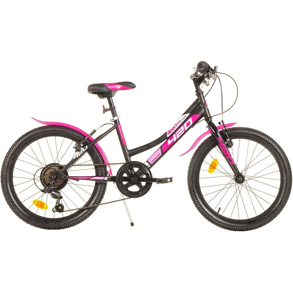 DINO BIKES Bicicleta copii MTB fete sport negru 20 inch cu 6 viteze varsta 7-11 ani inaltimea 120-145 cm anvelope gonflabile frana de mana pe roata fataspate cric roti prevazute cu reflectoare