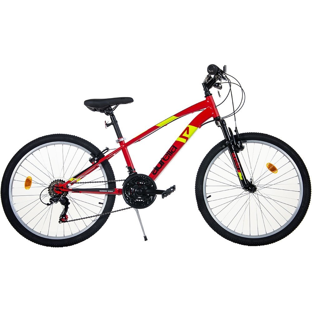DINO BIKES Bicicleta copii MTB Ring rosu 24 inch de la 9 ani inaltimea recomandata 135-145 cm anvelope gonflabile transmisie Shimano cu 18 viteze suspensii la roata din fata frana de mana pe roata fataspate