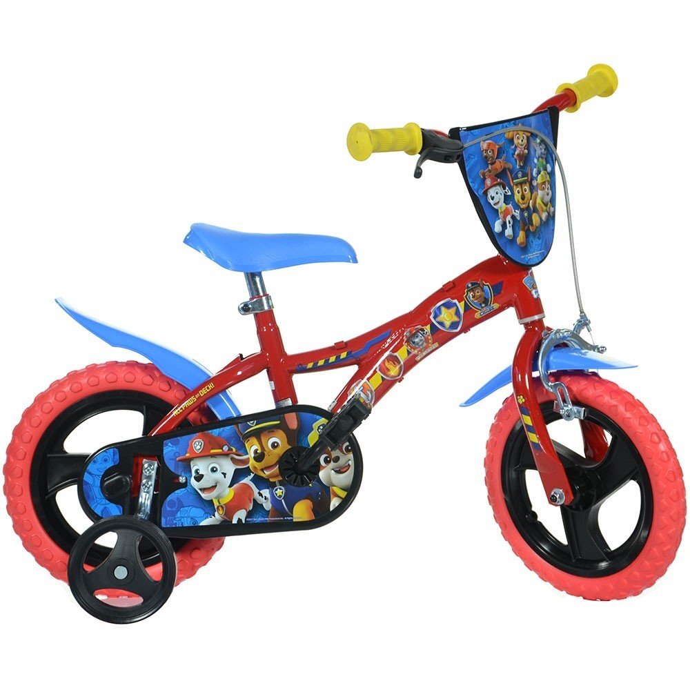 DINO BIKES Bicicleta copii Paw Patrol 12 inch varsta 3-5 ani inaltimea 87-110 cm cu roti ajutatoare anvelope spuma EVA pinion spate fix frana de mana pe roata din fata