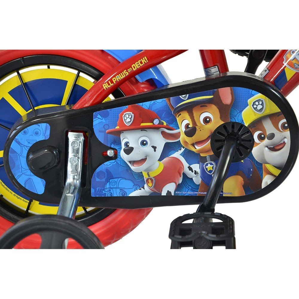 DINO BIKES Bicicleta copii Paw Patrol 14 inch varsta 4-7 ani inaltimea 95-115 cm frana de mana pe roata fataspate pinion spate fix roti ajutatoare detasabile