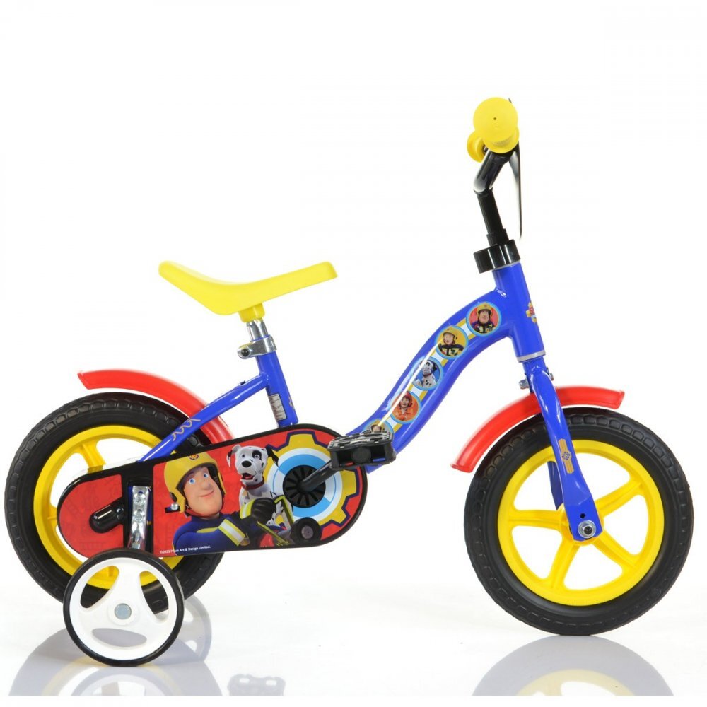 DINO BIKES Bicicleta copii Pompierul Sam 10 inch varsta 2-4 ani inaltimea 75-90 cm scaun reglabil roti ajutatoare detasabile