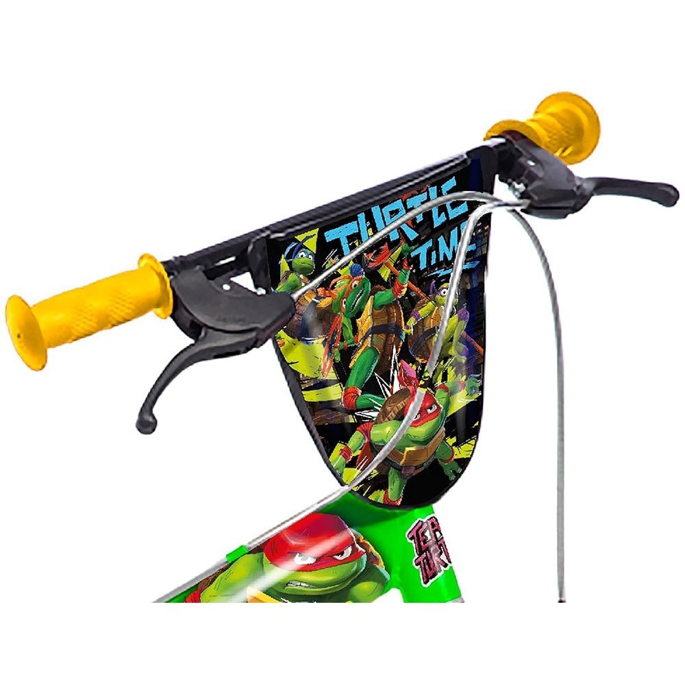 DINO BIKES Bicicleta copii Testoasele Ninja 14 inch varsta 4-7 ani inaltimea 95-115 cm frana de mana pe ambele roti pinion spate fix roti ajutatoare detasabile scut frontal