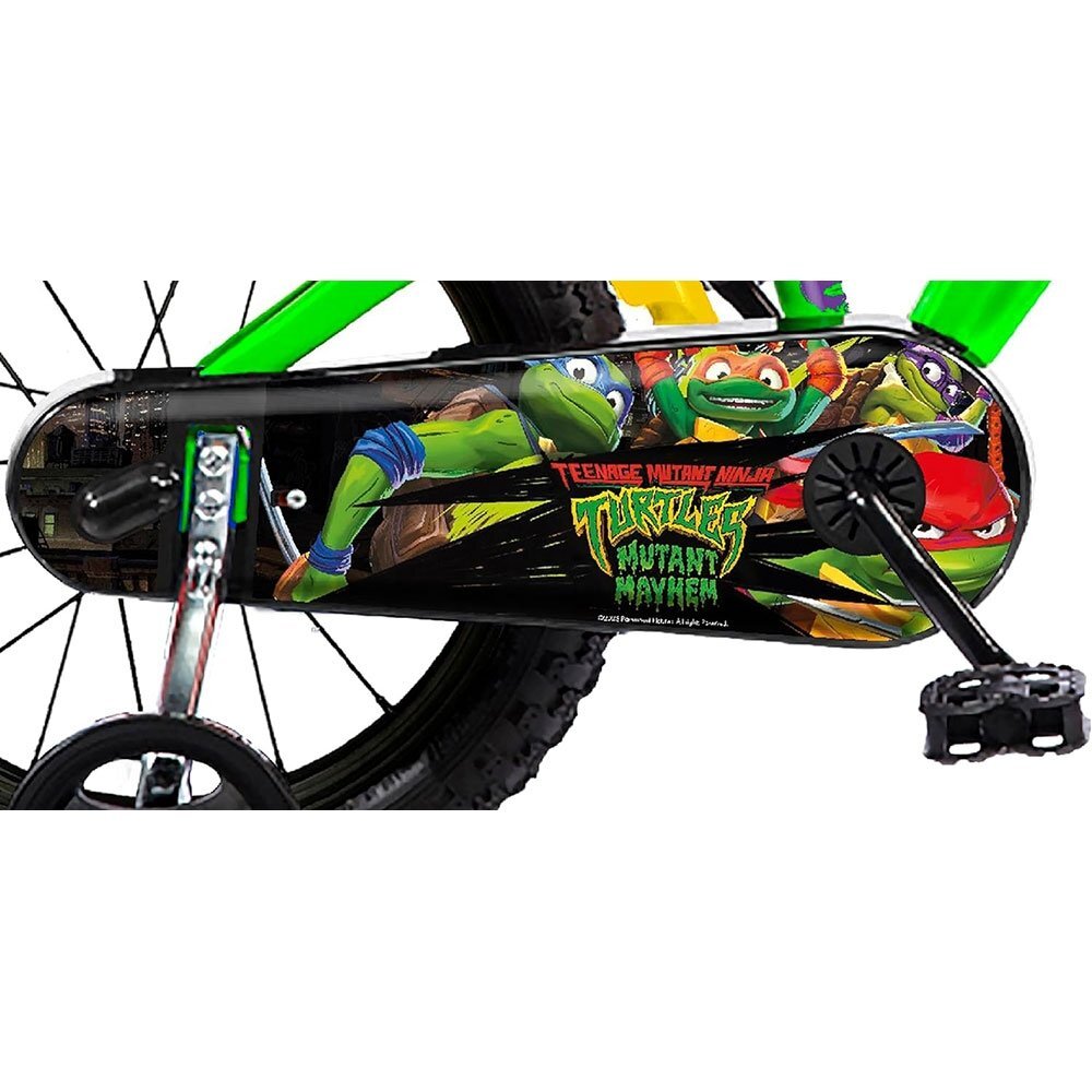 DINO BIKES Bicicleta copii Testoasele Ninja 16 inch varsta 6-8 ani inaltimea 107-125 cm frana de mana pe ambele roti roti ajutatoare detasabile suport cu sticla de apa