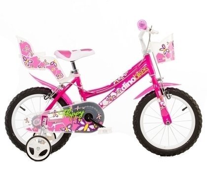 DINO BIKES Bicicleta fetite 146 RN Roz 14 inch varsta 4-7 ani inaltimea recomandata 95-115 cm roti ajutatoare frana pe ambele roti