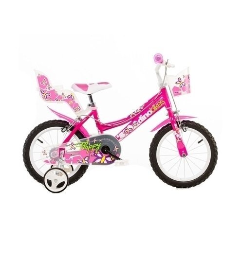 DINO BIKES Bicicleta fetite 146 RN Roz 14 inch varsta 4-7 ani inaltimea recomandata 95-115 cm roti ajutatoare frana pe ambele roti