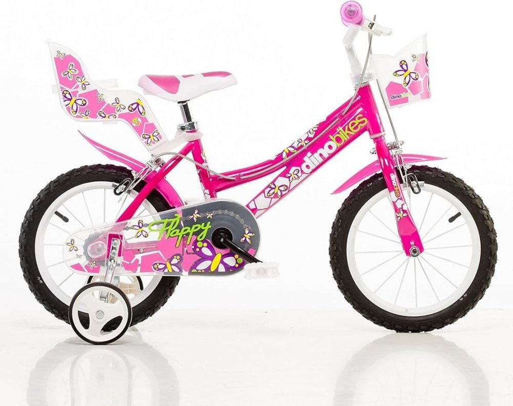 DINO BIKES Bicicleta fetite 146 RN Roz 14 inch varsta 4-7 ani inaltimea recomandata 95-115 cm roti ajutatoare frana pe ambele roti