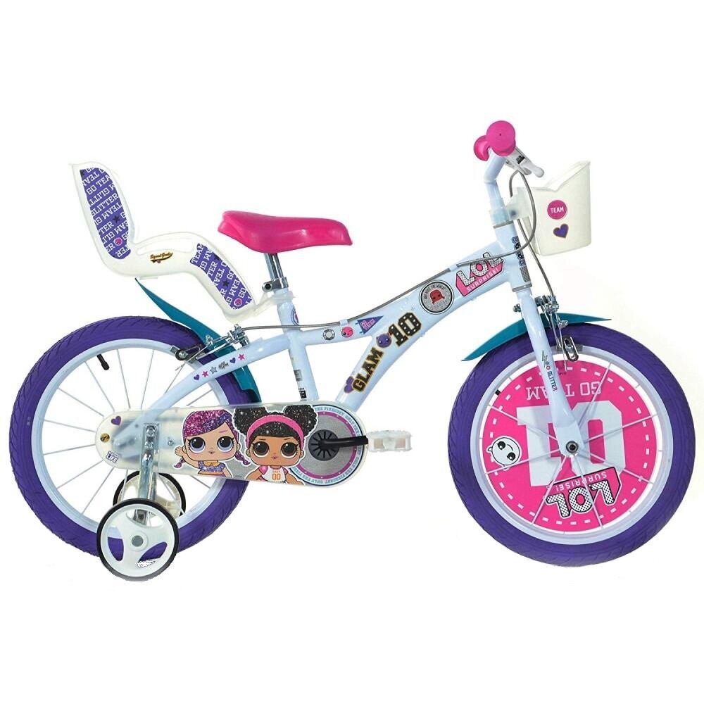 DINO BIKES Bicicleta pentru copii LOL 16 inch varsta 5-7 ani inaltimea 107-125 cm frana de mana pe ambele roti scaun si ghidon ajustabile spite metalice