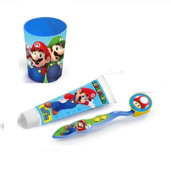 DISNEY Set pahar pasta de dinti periuta si etui pentru ingrijire dentara Super Mario pentru copii