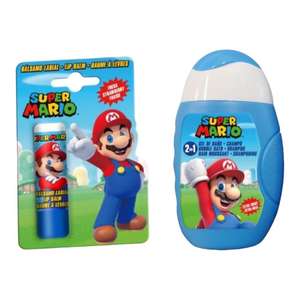 DISNEY Set produse ingrijire copii gel de dus sampon balsam de buze si borseta depozitare Super Mario 110 ml