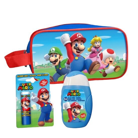 DISNEY Set produse ingrijire copii gel de dus sampon balsam de buze si borseta depozitare Super Mario 110 ml
