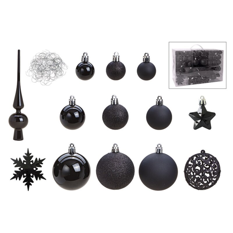 DIVERSE Set 111 globuri negre elegante pentru brad