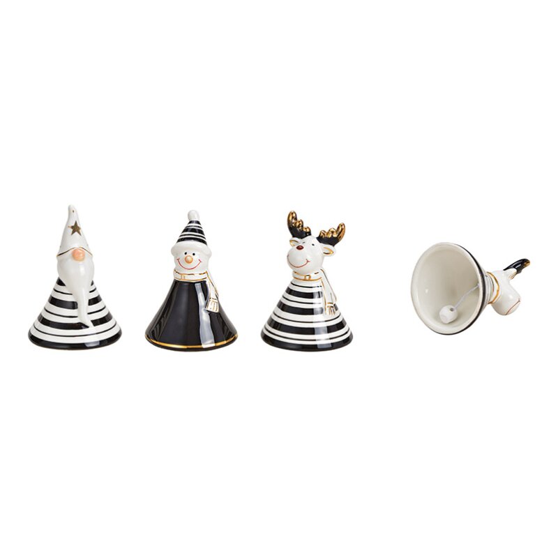 DIVERSE Set 3 clopotei alb negru cu model festiv