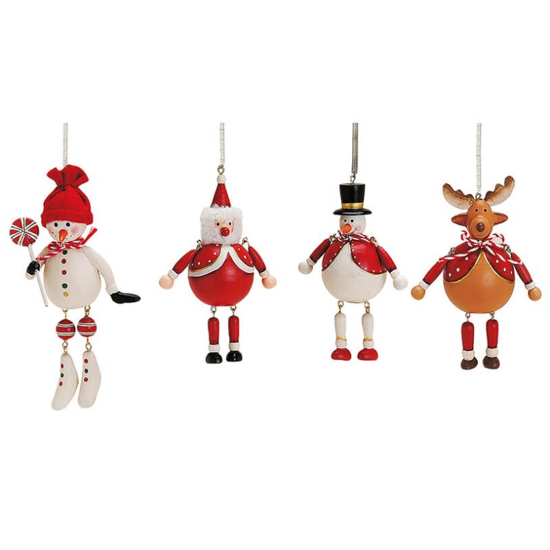 DIVERSE Set 4 ornamente de brad din lemn cu arc