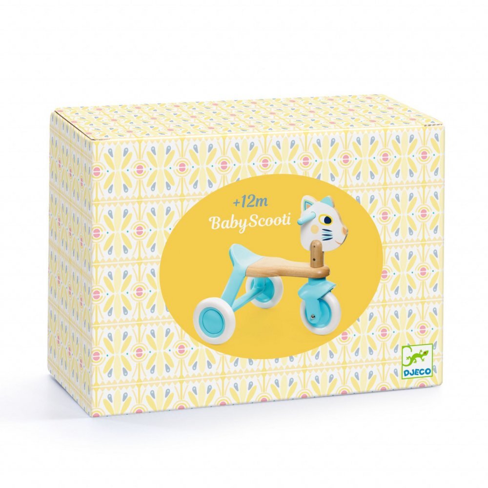 Djeco Tricicleta pentru copii din lemn fara pedale recomandata copiilor de la 12 luni inaltime ezut 24 cm