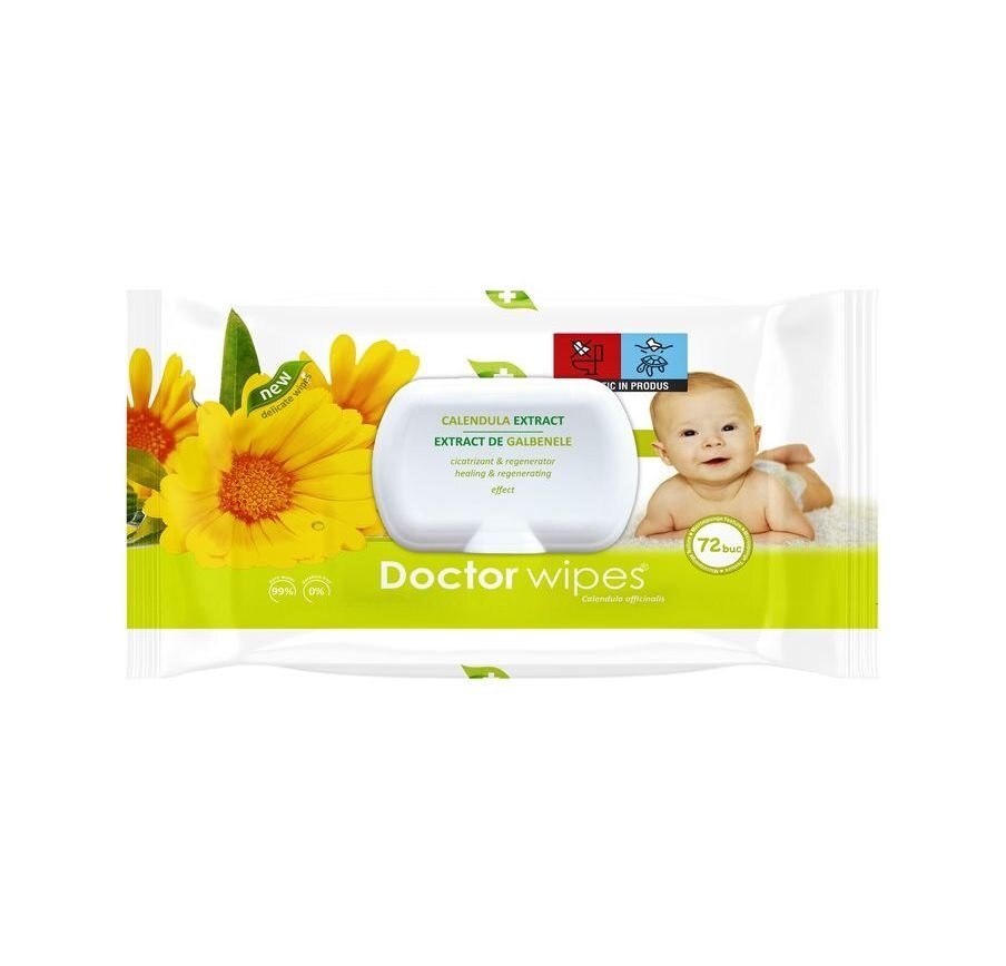 DOCTOR WIPES Servetele umede cu extract de Galbenele 72 bucati in cutie cu capac