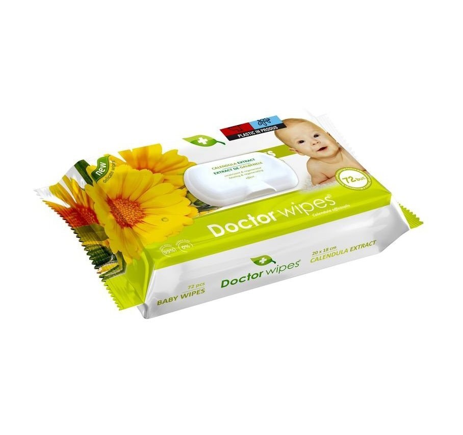 DOCTOR WIPES Servetele umede cu extract de Galbenele 72 bucati in cutie cu capac