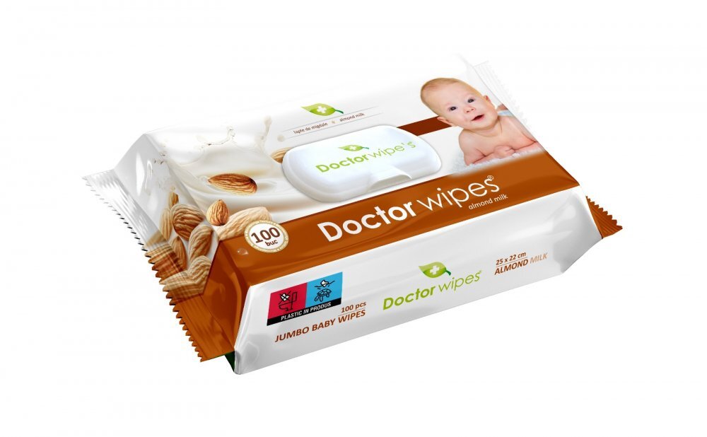 DOCTOR WIPES Servetele umede cu lapte de migdale Almond Milk 100 bucati in cutie cu capac