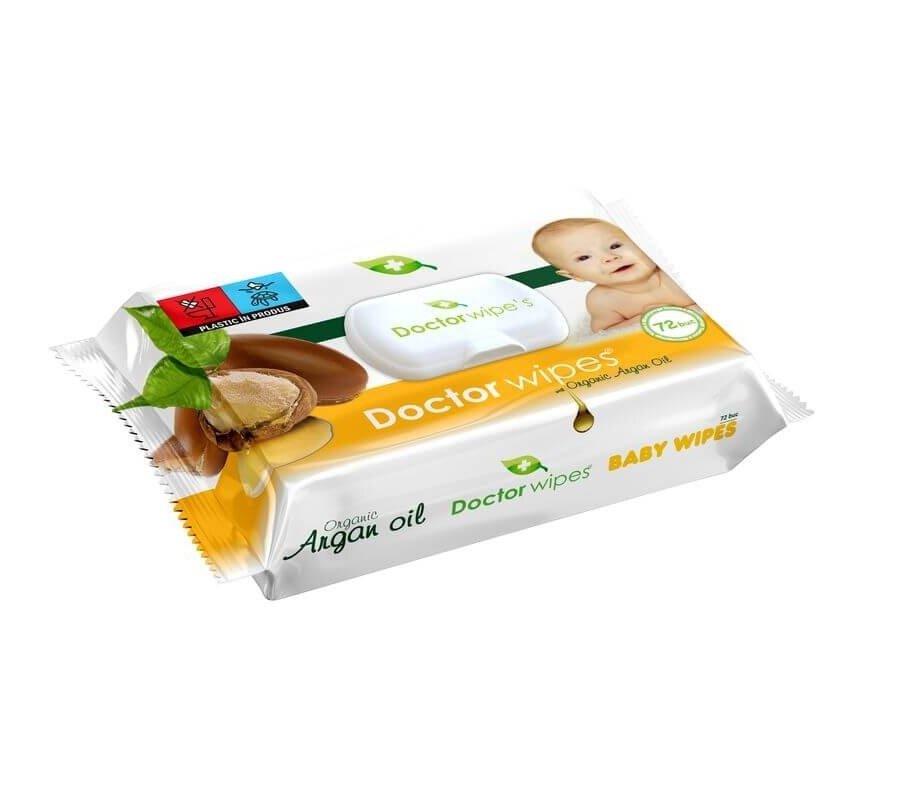DOCTOR WIPES Servetele umede cu ulei de Argan 72 bucati in cutie cu capac