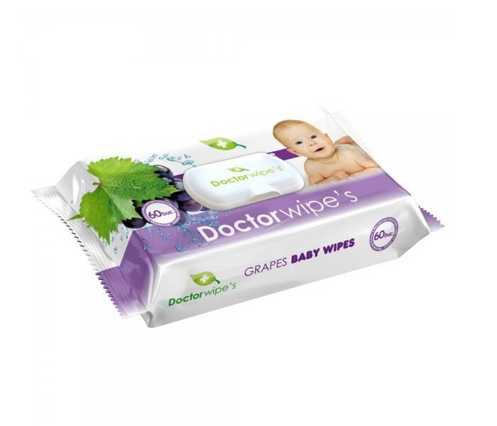 DOCTOR WIPES Servetele umede cu ulei din samburi de struguri Grapes 60 bucati in cutie cu capac