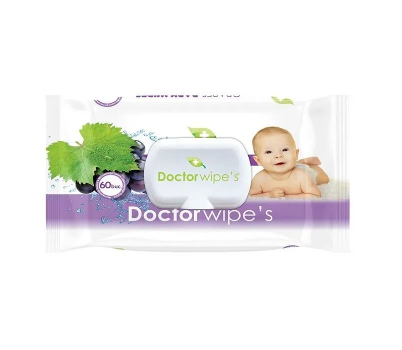 DOCTOR WIPES Servetele umede cu ulei din samburi de struguri Grapes 60 bucati in cutie cu capac