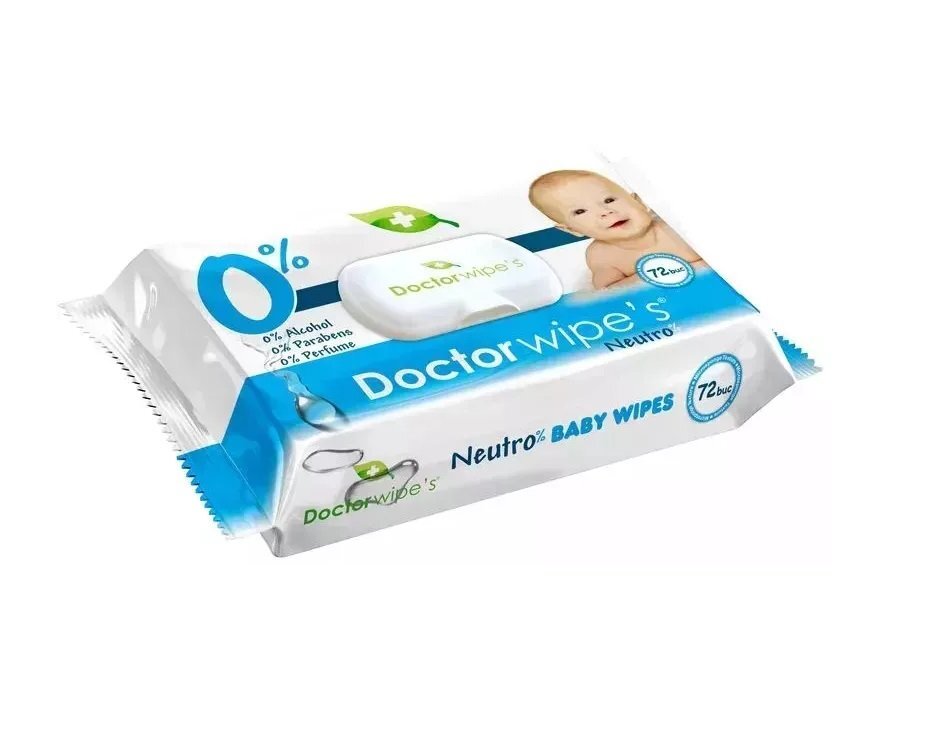 DOCTOR WIPES Servetele umede fara alcool si parfum Neutro Baby 72 bucati in cutie cu capac