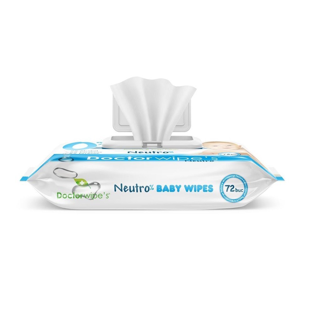 DOCTOR WIPES Servetele umede fara alcool si parfum Neutro Baby 72 bucati in cutie cu capac