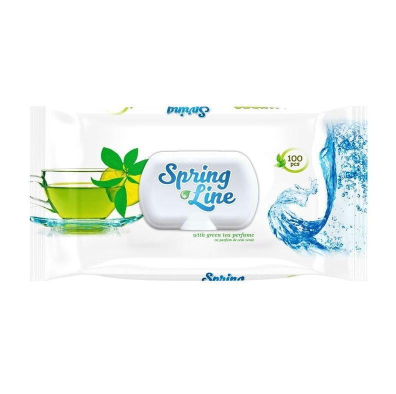 DOCTOR WIPES Servetele umede Spring Line Pop Up 100 bucati cu parfum Ceai verde ambalaj cu capac