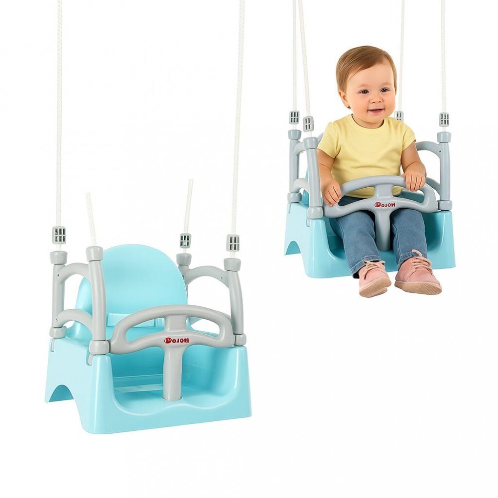 Doloni Leagan suspendabil 3 in 1 pentru copii GreyTurquoise cu suport spate opritor picioare centura siguranta dimensiune 33 x 39.7 x 41.1 cm
