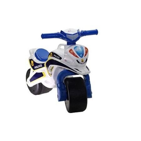 Doloni Motocicleta copii fara pedale Ride-on de politie Alb cu sunete si lumini roti rezistente de la 3 ani greutate maxima suportata 30 kg inaltimea scaunului 29 cm