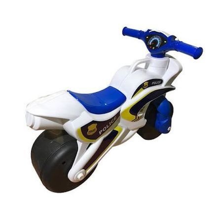 Doloni Motocicleta copii fara pedale Ride-on de politie Alb cu sunete si lumini roti rezistente de la 3 ani greutate maxima suportata 30 kg inaltimea scaunului 29 cm