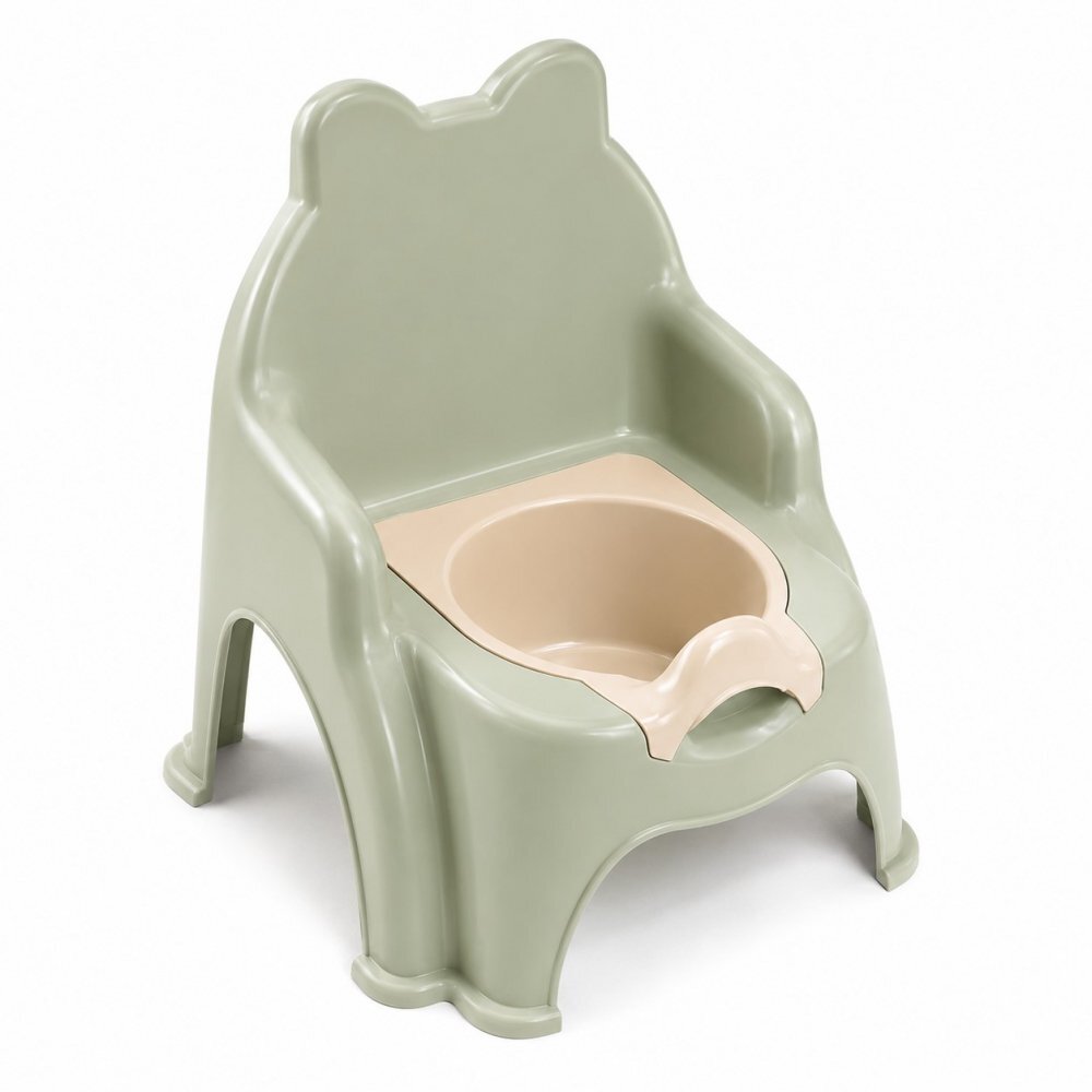 Doloni Olita pentru copii BeigeTurquoise Tiger design robust cu spatar inalt cotiere si vas colector detasabil dimensiune 38 x 29 x 30 cm