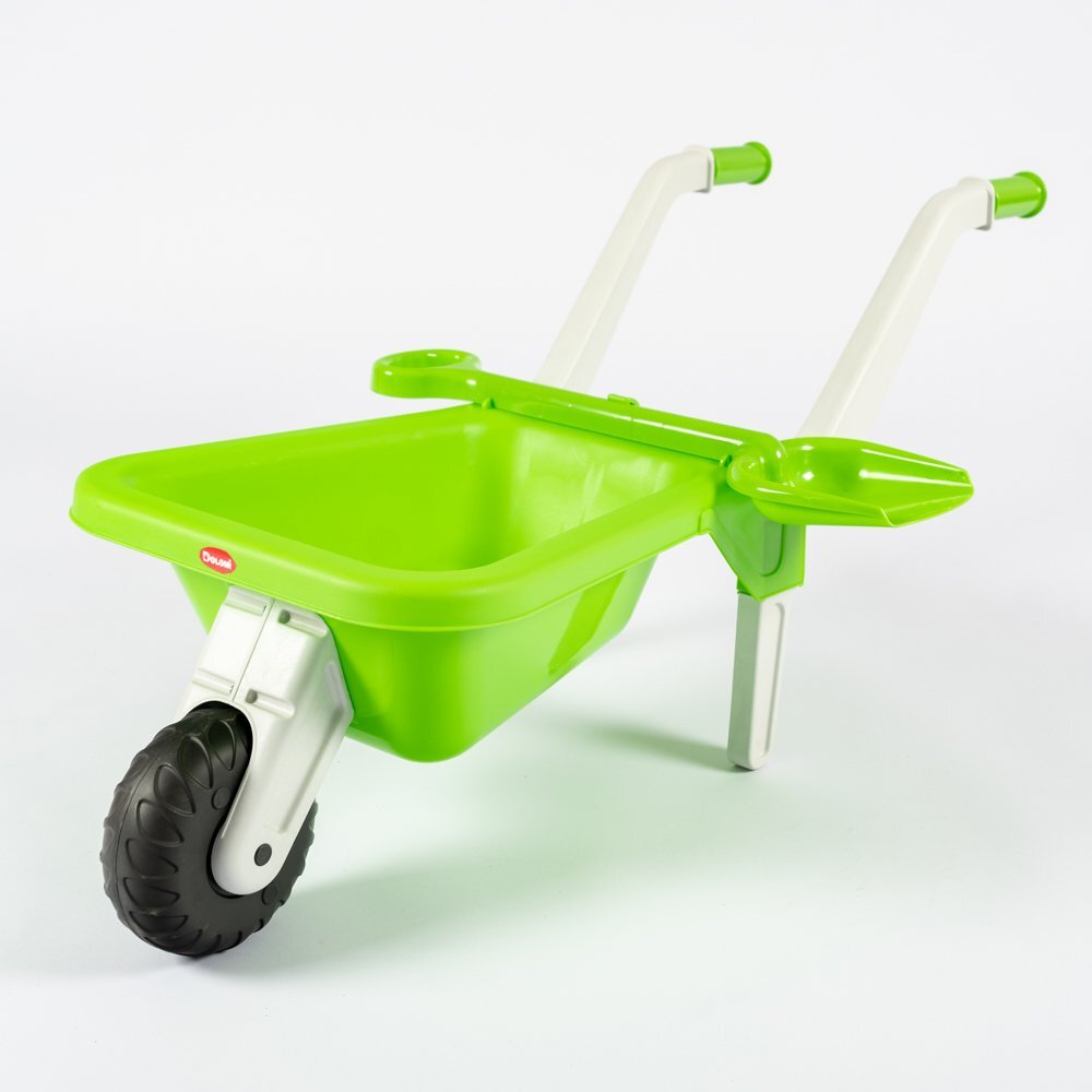 Doloni Roaba de jucarie pentru copii Green cu manere ergonomice si lopata de lucru inclusa dimensiune 87 x 50 x 38 cm