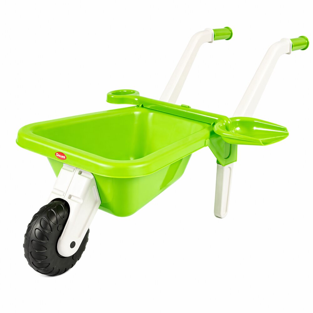 Doloni Roaba de jucarie pentru copii Green cu manere ergonomice si lopata de lucru inclusa dimensiune 87 x 50 x 38 cm