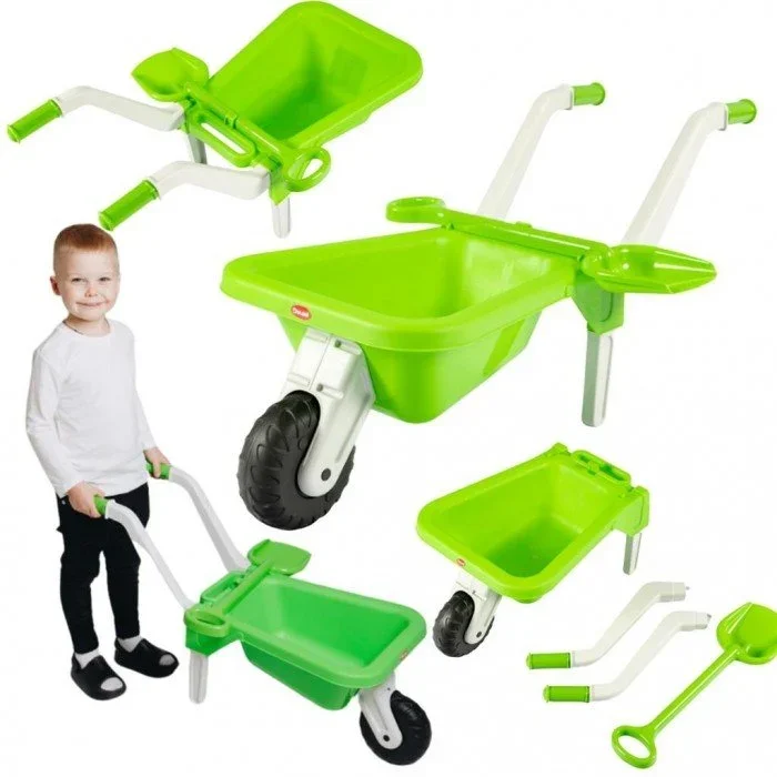 Doloni Roaba de jucarie pentru copii Green cu manere ergonomice si lopata de lucru inclusa dimensiune 87 x 50 x 38 cm