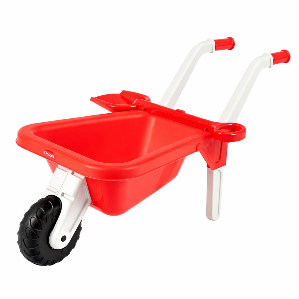 Doloni Roaba de jucarie pentru copii Red cu manere ergonomice si lopata de lucru inclusa dimensiune 87 x 50 x 38 cm