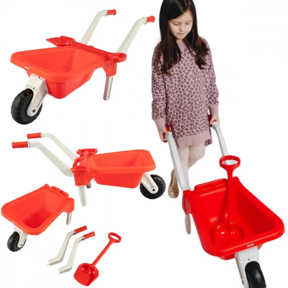 Doloni Roaba de jucarie pentru copii Red cu manere ergonomice si lopata de lucru inclusa dimensiune 87 x 50 x 38 cm
