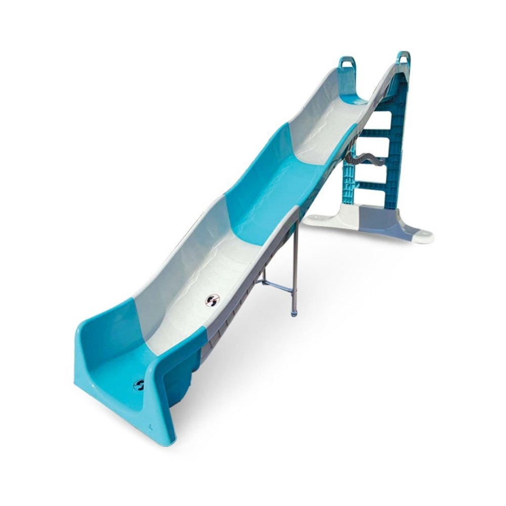 Doloni Tobogan gigant pentru copii Mega Slide WhiteTurquoise panta 400 cm cu Water effect margini rotunjite si manere de sprijin