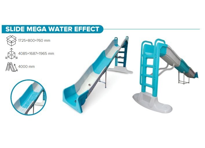 Doloni Tobogan gigant pentru copii Mega Slide WhiteTurquoise panta 400 cm cu Water effect margini rotunjite si manere de sprijin