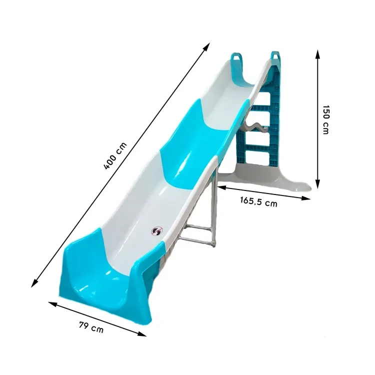 Doloni Tobogan gigant pentru copii Mega Slide WhiteTurquoise panta 400 cm cu Water effect margini rotunjite si manere de sprijin