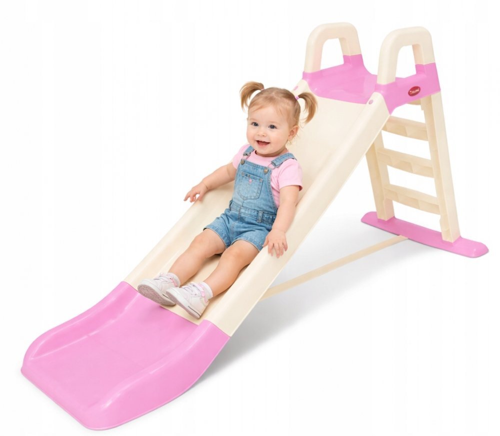 Doloni Tobogan pentru copii WhitePink cu trepte si manere de sustinere dimensiune 144.5 x 60.2 x 79.2 cm