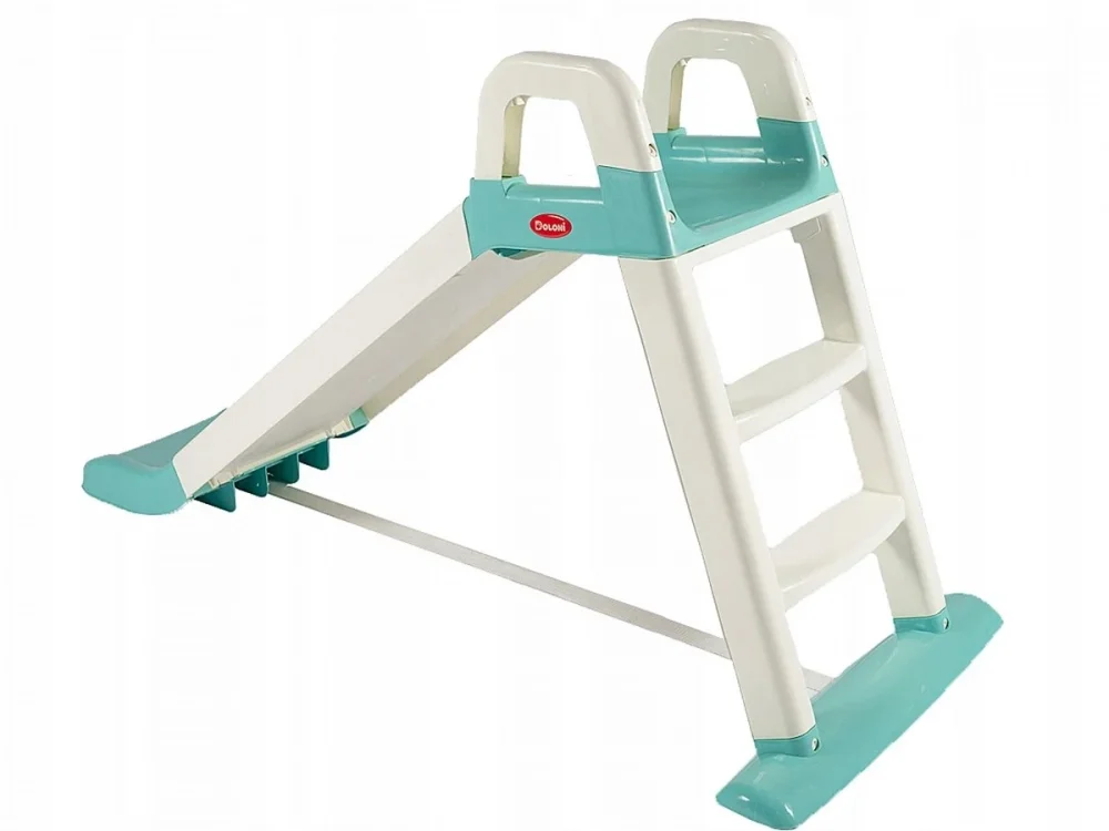 Doloni Tobogan pentru copii WhiteTurquoise cu trepte si manere de sustinere dimensiune 144.5 x 60.2 x 79.2 cm