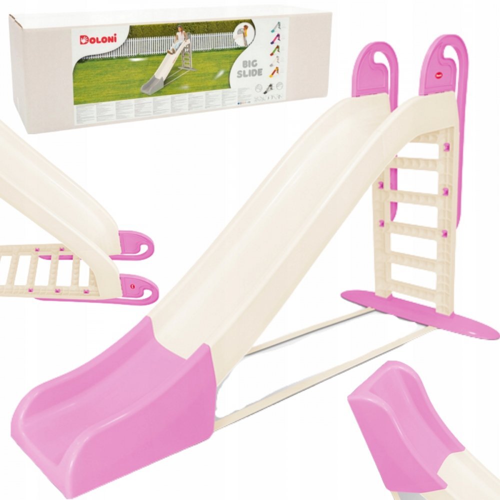 Doloni Tobogan pentru copii XXL WhitePink cu trepte si manere ergonomice de sustinere dimensiune 243.8 x 100 x 149.3 cm