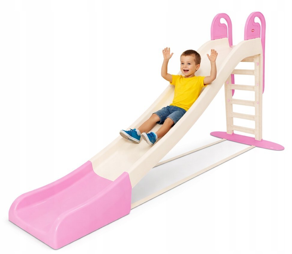 Doloni Tobogan pentru copii XXL WhitePink cu trepte si manere ergonomice de sustinere dimensiune 243.8 x 100 x 149.3 cm