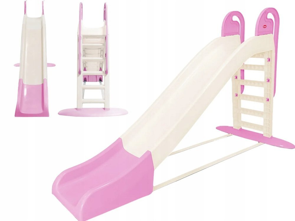 Doloni Tobogan pentru copii XXL WhitePink cu trepte si manere ergonomice de sustinere dimensiune 243.8 x 100 x 149.3 cm