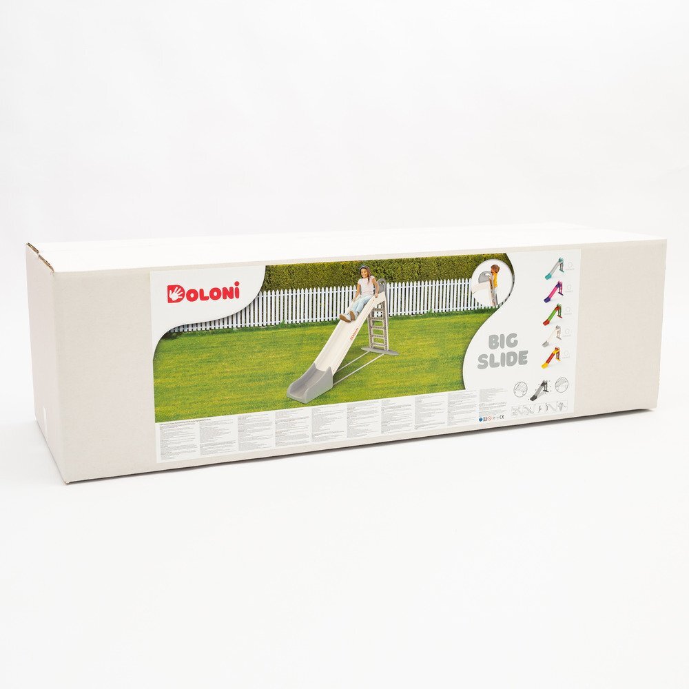 Doloni Tobogan pentru copii XXL WhiteTurquoise cu trepte si manere ergonomice de sustinere dimensiune 243.8 x 100 x 149.3 cm