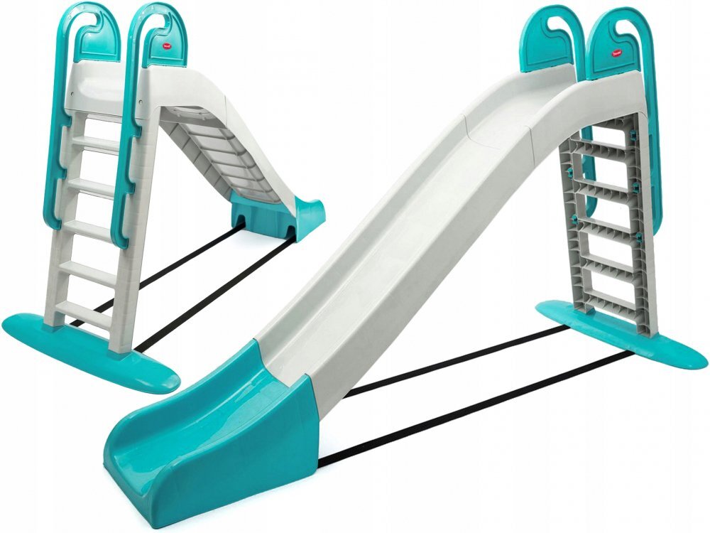 Doloni Tobogan pentru copii XXL WhiteTurquoise cu trepte si manere ergonomice de sustinere dimensiune 243.8 x 100 x 149.3 cm
