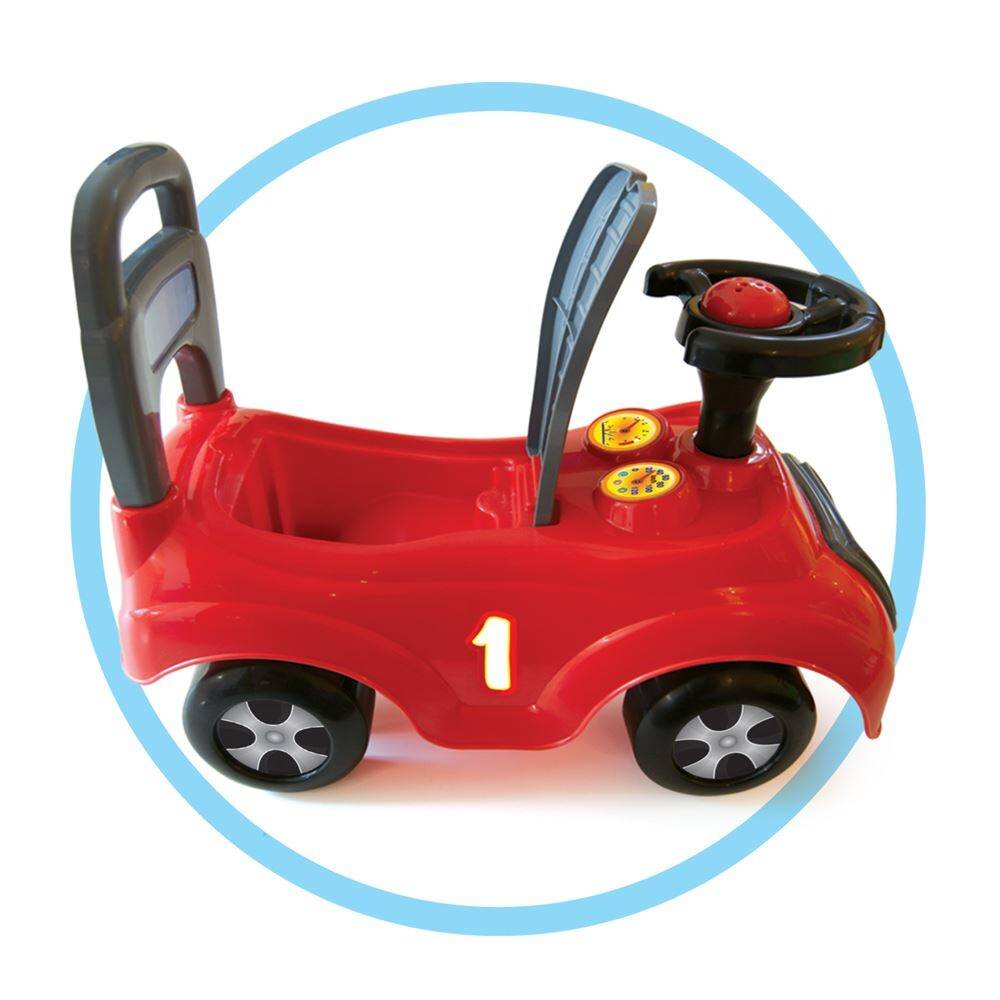 DOLU Masina Ride-On fara pedale rosie de la 12 luni cu spatiu de depozitare sub scaun destinata copiilor cu o greutate de maxim 23 kg